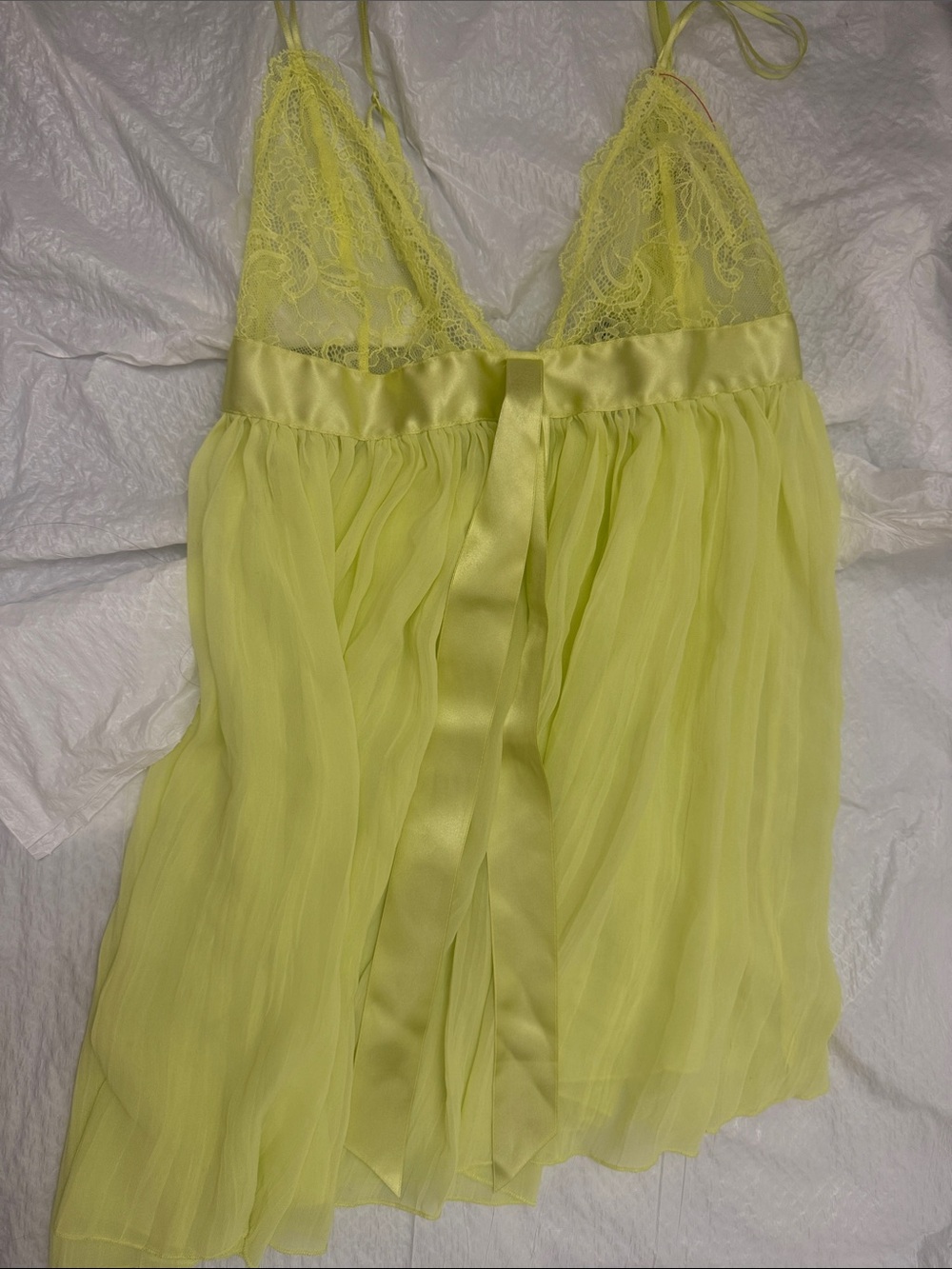 Victoria's Secret Yellow Lace-Trim Chiffon Chemise